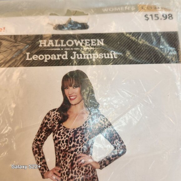 Womens Leopard Print Jumpsuit L 12/14 Halloween Costume Long Sleeve Stretch Fit - Picture 7 of 7